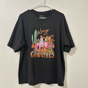 SHEIN Black T-Shirt with Cowgirl Design